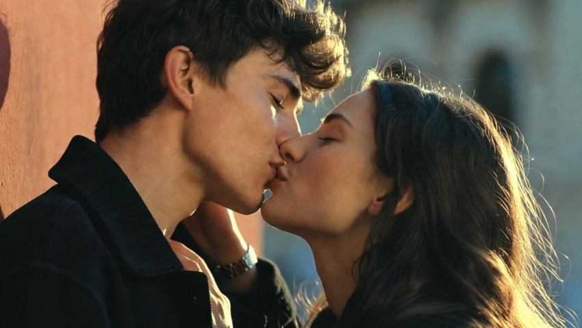 Spontan och het kyss utomhus under en lokal casual dating-tr&auml;ff